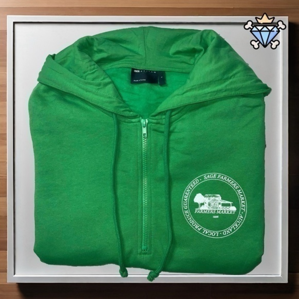 ASOS DESIGN MENS CROPPED QUARTER ZIP GREEN PULLOVER SIZE LARGE RETRO LOGO